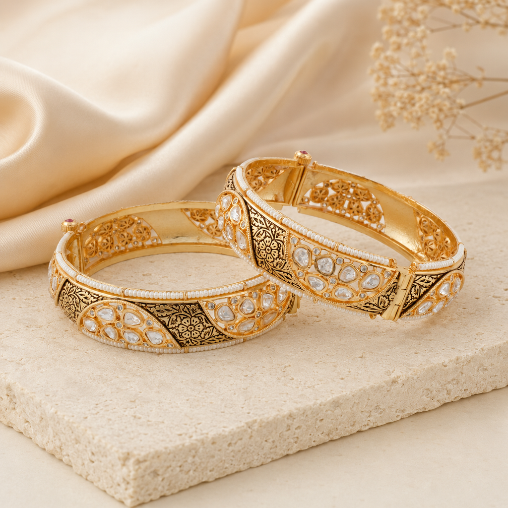 Original front photograph of Aaradhya Kundan-style kada bangles