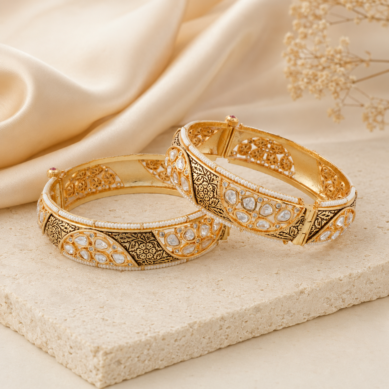 Original front photograph of Aaradhya Kundan-style kada bangles