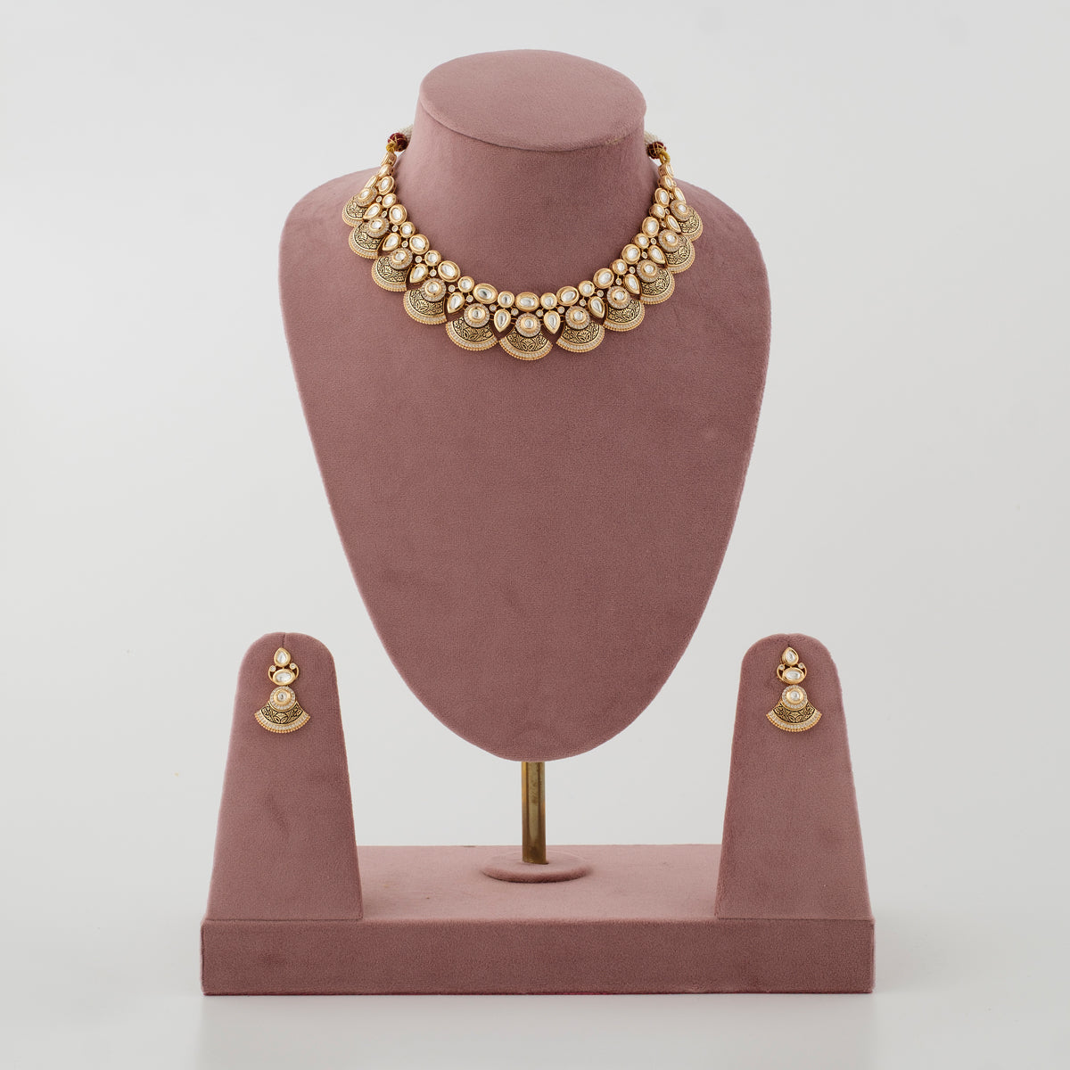 Aarini Engraved Diamond Row Necklace Set front view