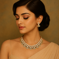 Aarini Engraved Diamond Row Necklace Set on model