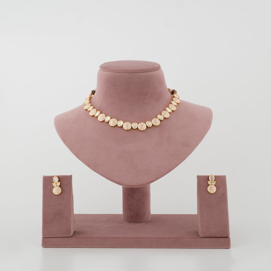Aarohi Red Meenakari Diamond Choker Necklace Set front view