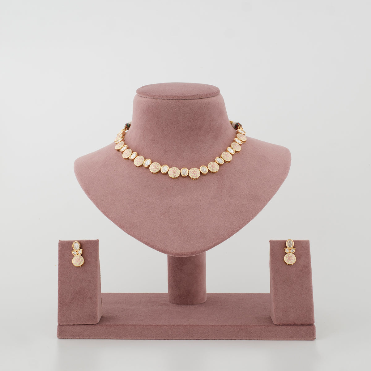 Aarohi Red Meenakari Diamond Choker Necklace Set front view