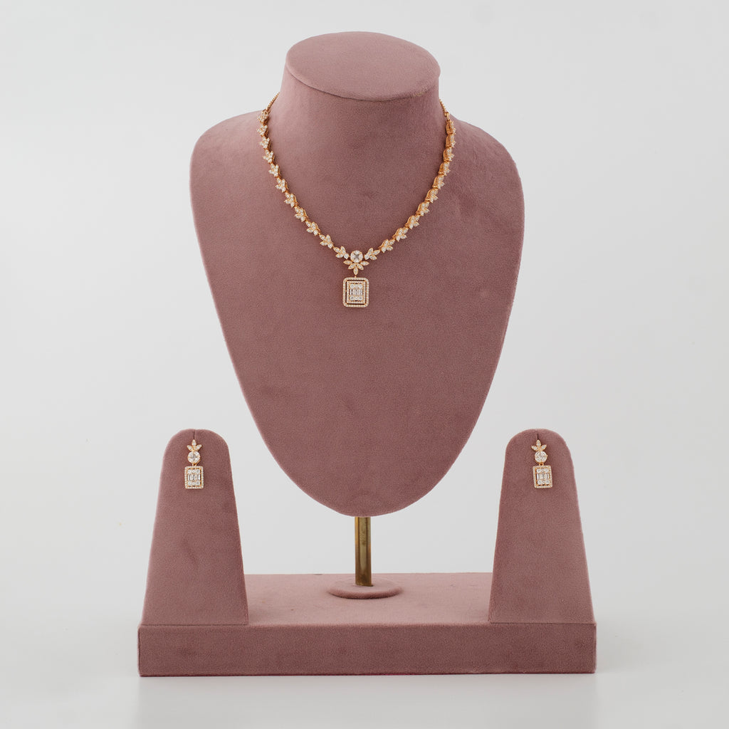 Aurelia delicate gold-tone diamond-look pendant necklace set with matching earrings