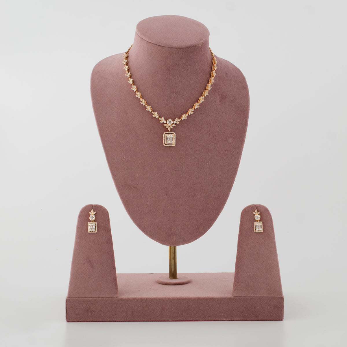 Aurelia delicate gold-tone diamond-look pendant necklace set with matching earrings