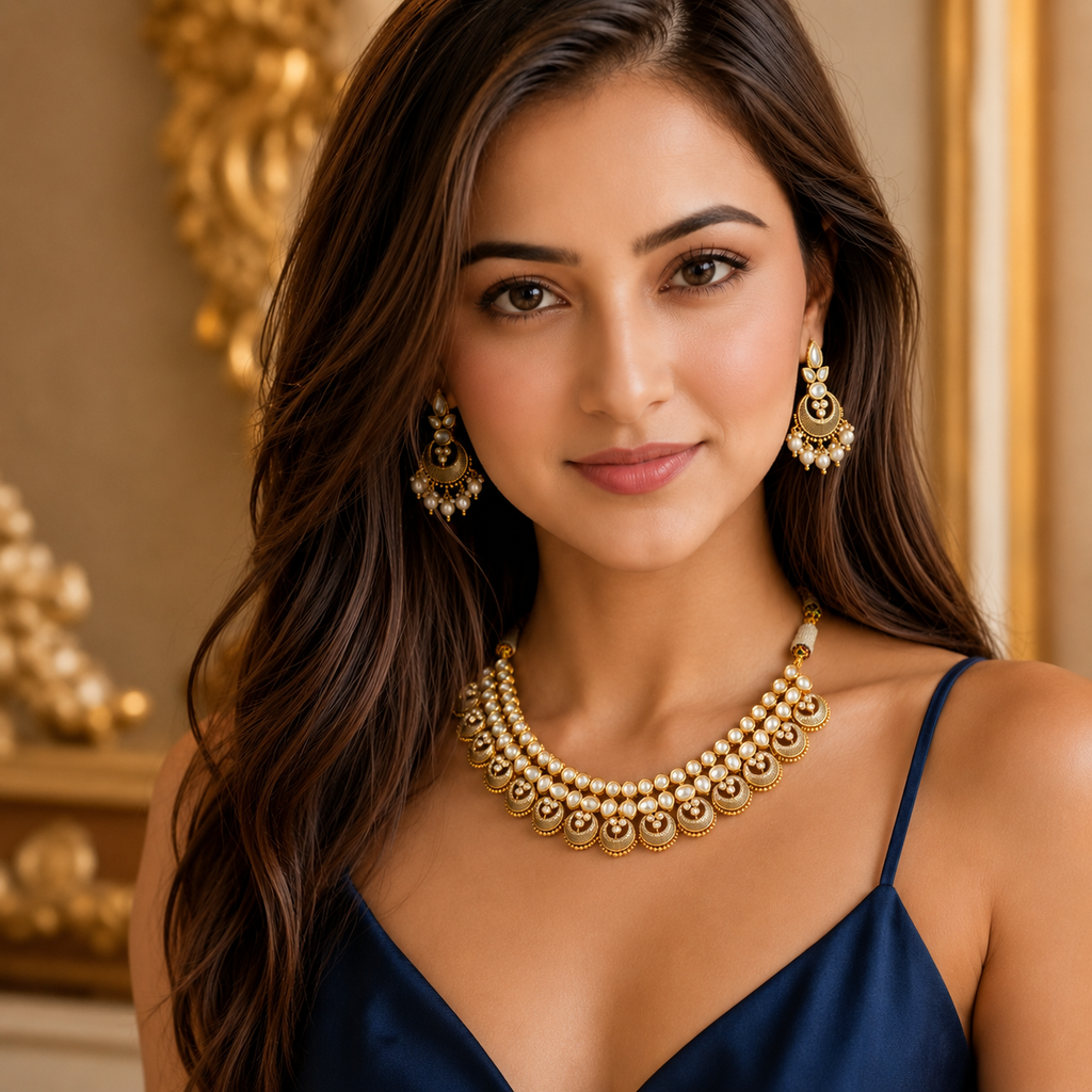 dvirekha-gold-carving-diamond-choker-set-model-look