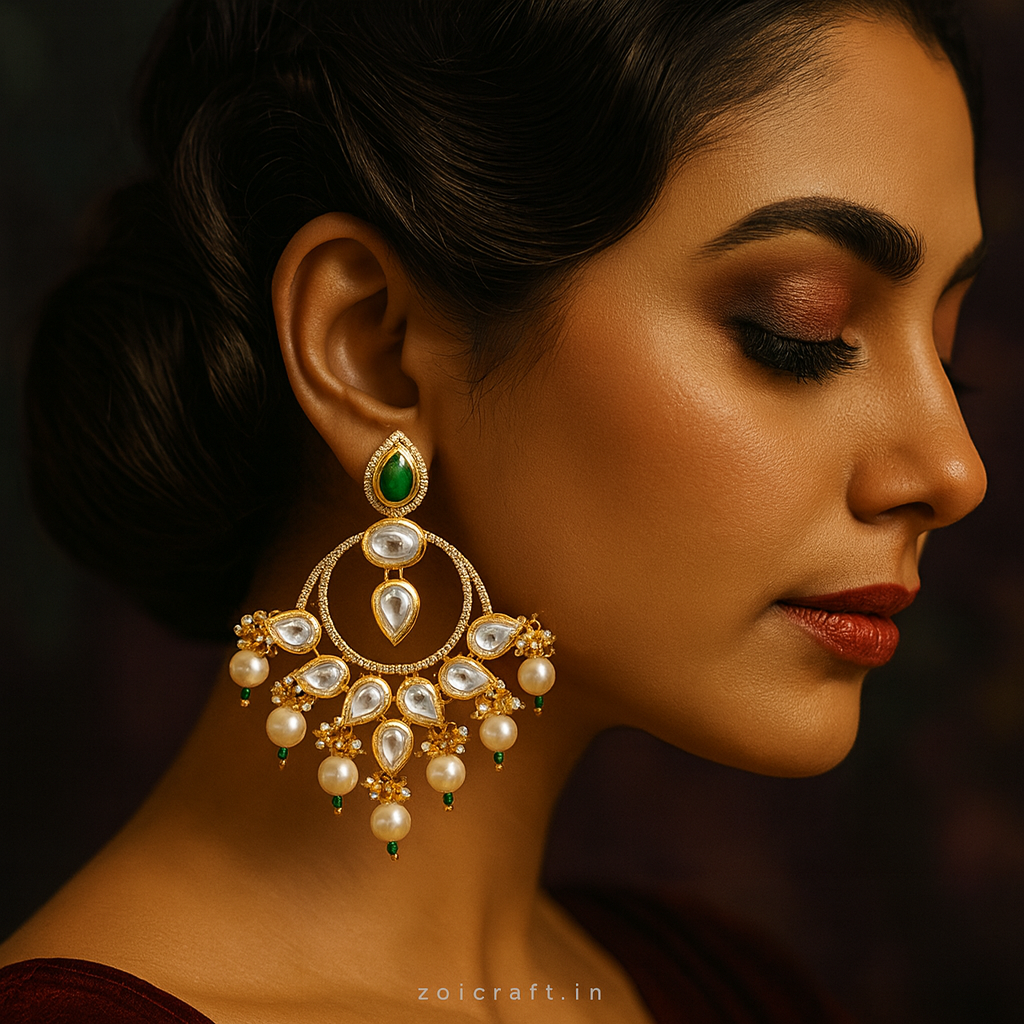 Ruhani Emerald  Pearl Chandelier Earrings