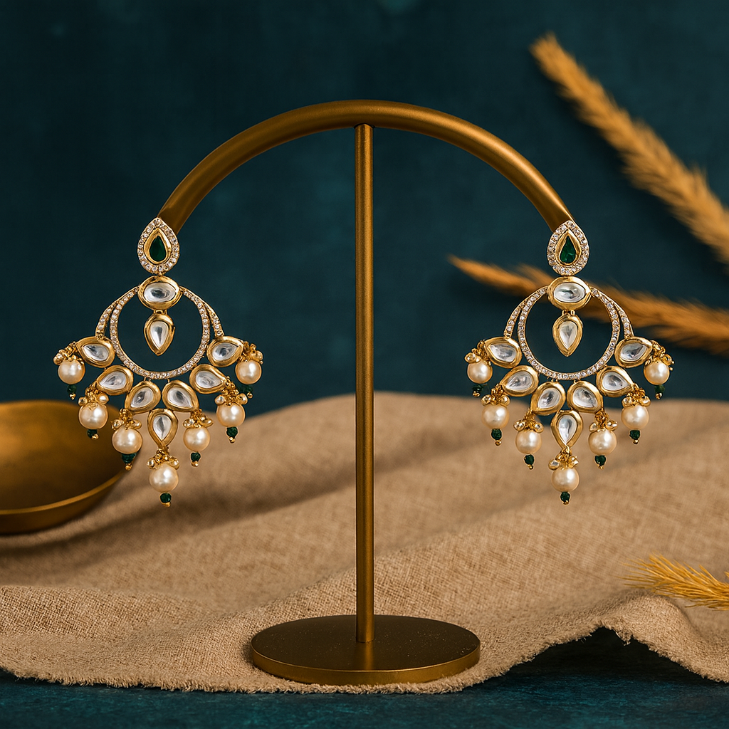 Ruhani Emerald  Pearl Chandelier Earrings