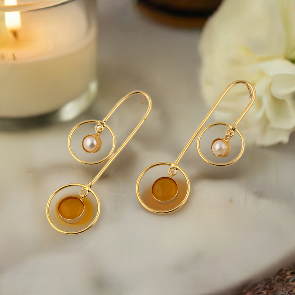 Pearl Yellow Circle Earrings