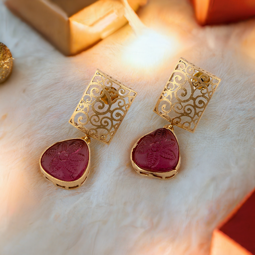 Ruby Golden Dangler Earrings