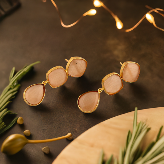 Pink Triple Gold Dangler Earrings
