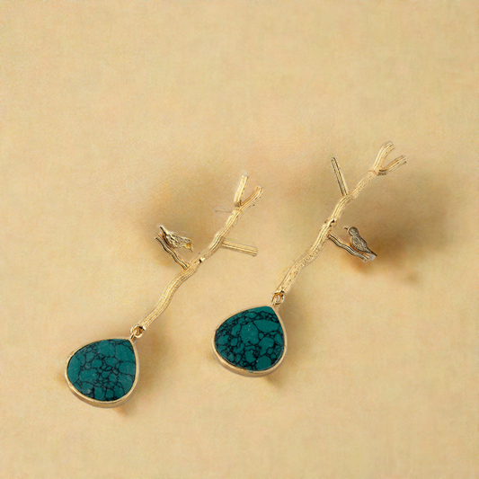 Turquoise Golden Bird Earrings