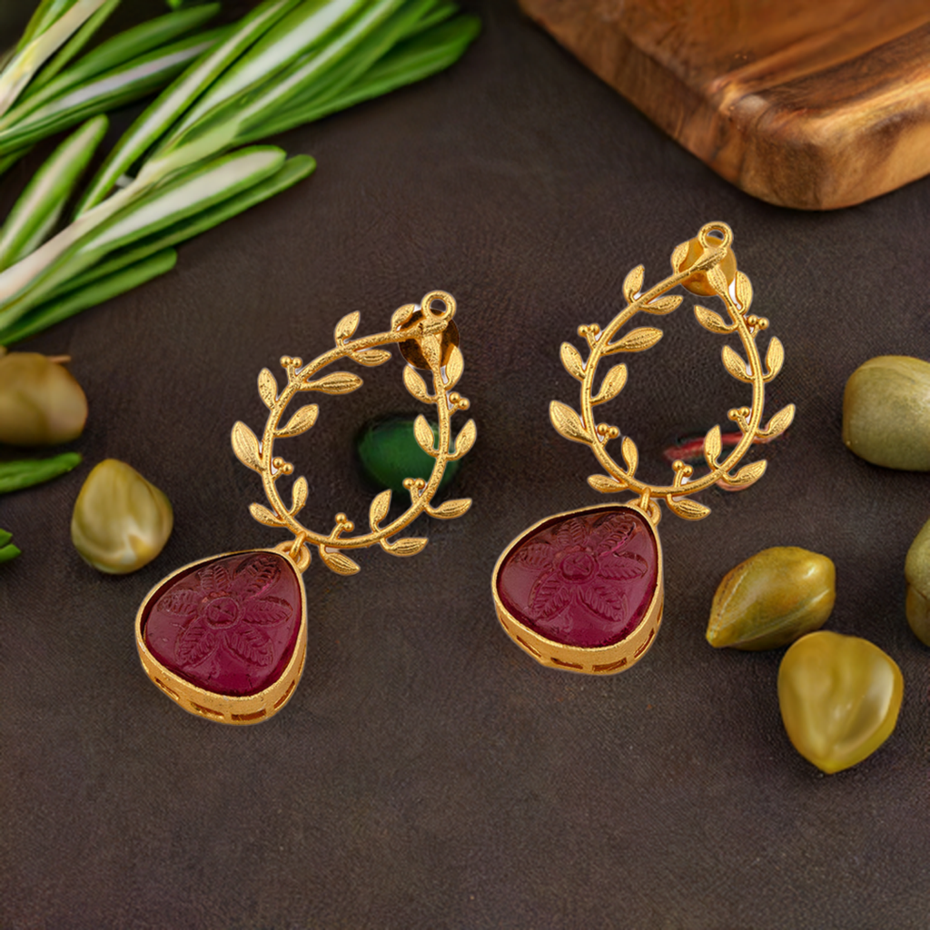 Ruby Golden Leaf Earrings