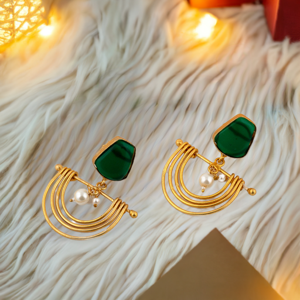 Emerald Pearl Half Moon Earrings
