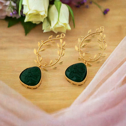 Emerald Golden Leaf Earrings