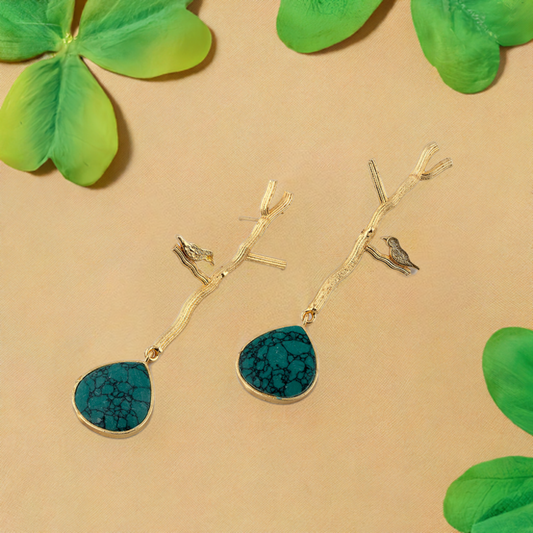 Turquoise Golden Bird Earrings
