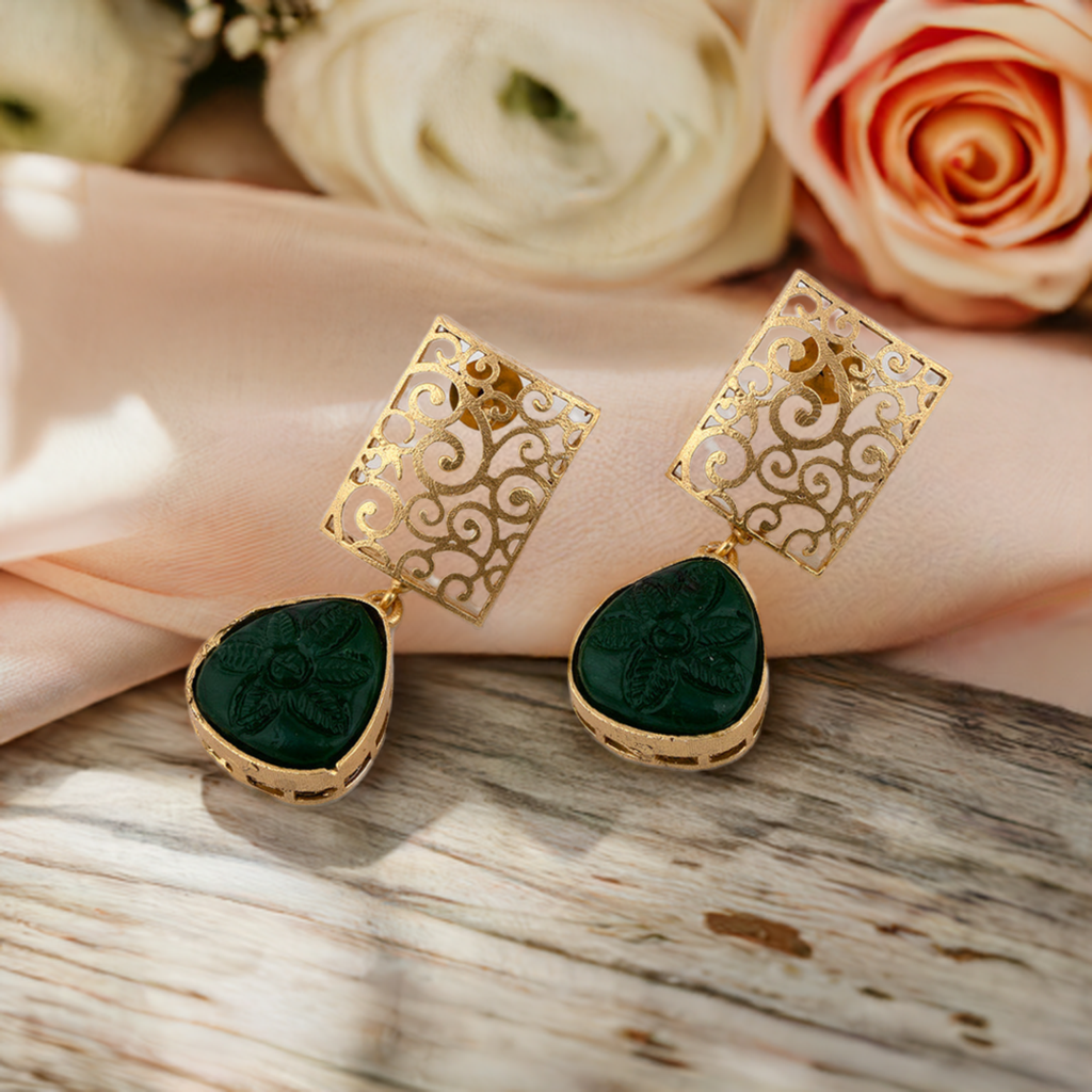 Emerald Golden Dangler Earrings