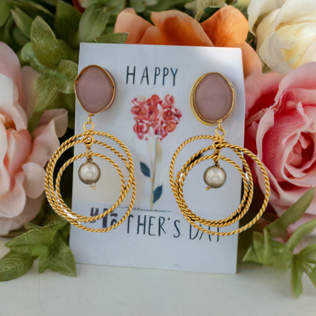 Pink Pearl Rings Earrings