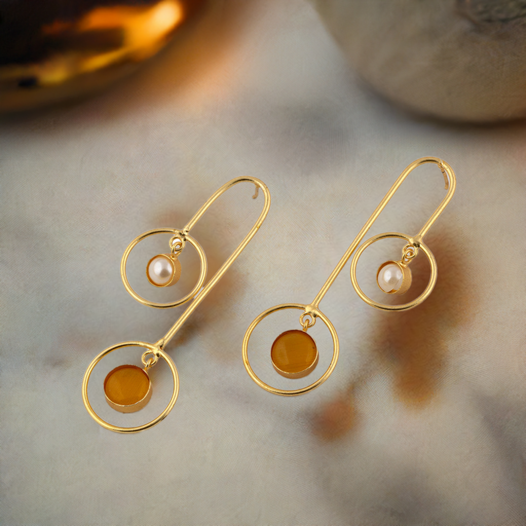 Pearl Yellow Circle Earrings