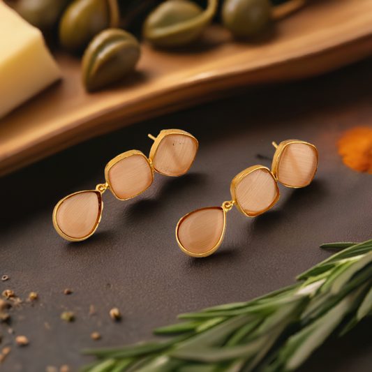 Pink Triple Gold Dangler Earrings