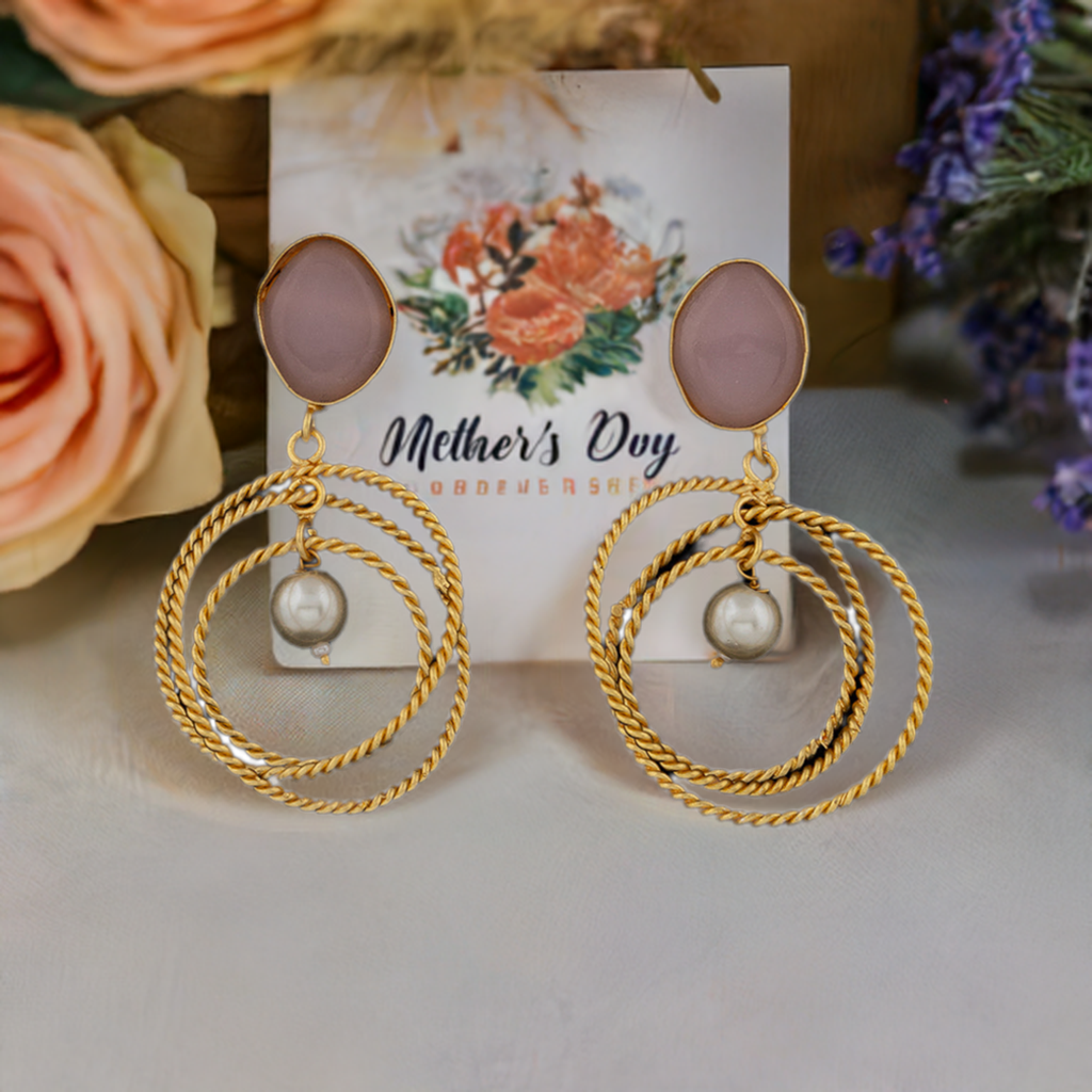 Pink Pearl Rings Earrings