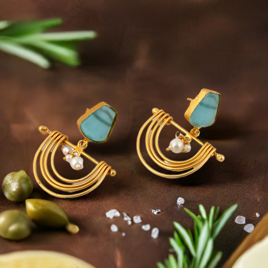 Turquoise Pearl Half Moon Earrings