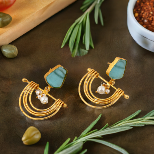 Turquoise Pearl Half Moon Earrings