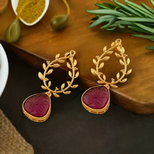 Ruby Golden Leaf Earrings
