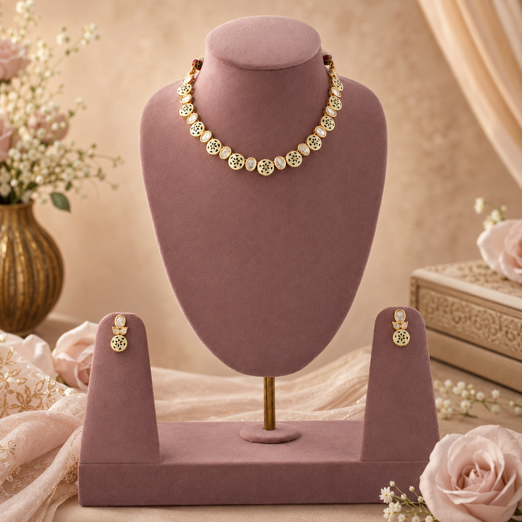Harita Green Meenakari Diamond Choker Set with matching earrings