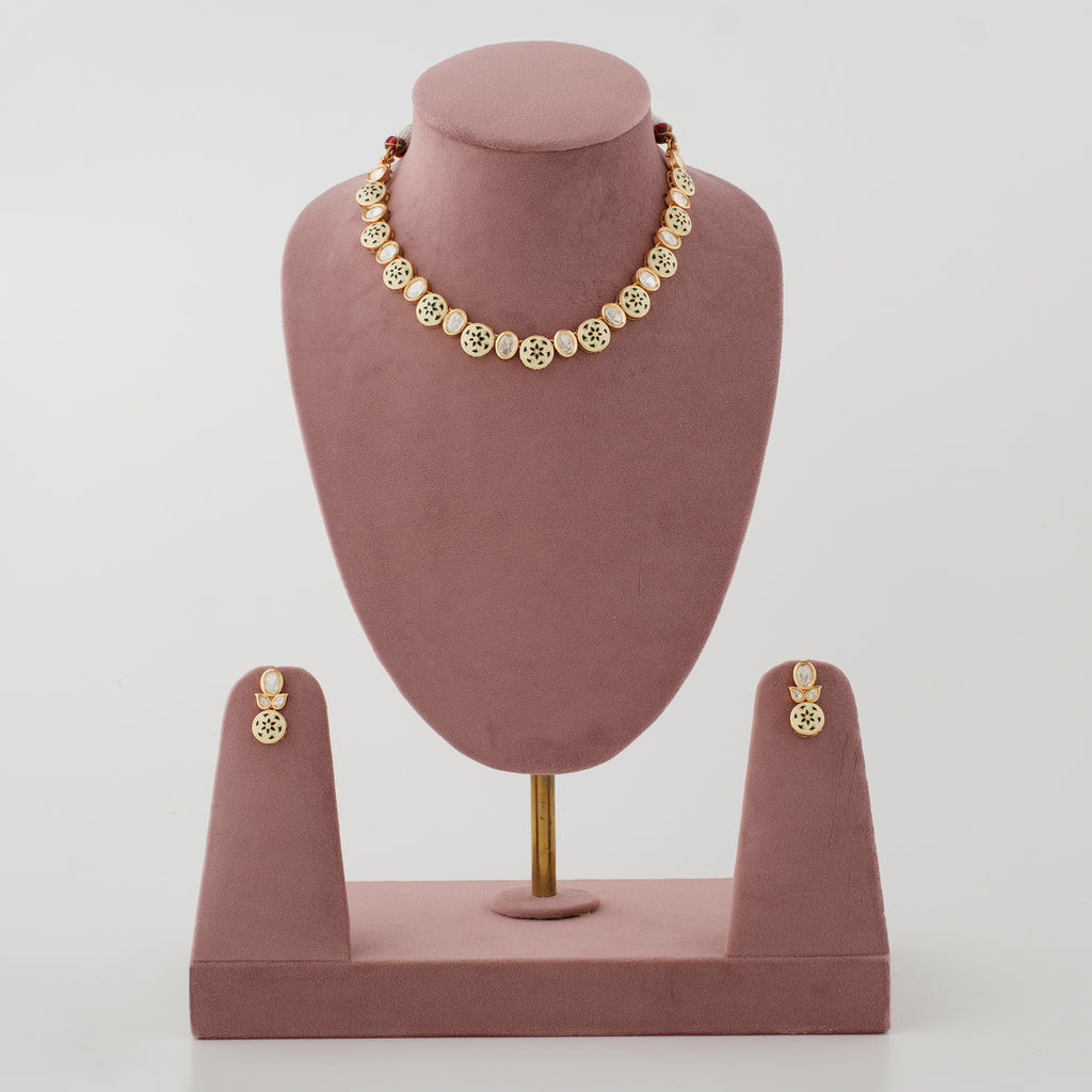 Harita Green Meenakari Diamond Choker Necklace Set front view