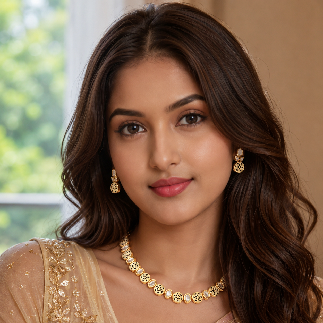Harita Green Meenakari Diamond Choker Necklace Set on model