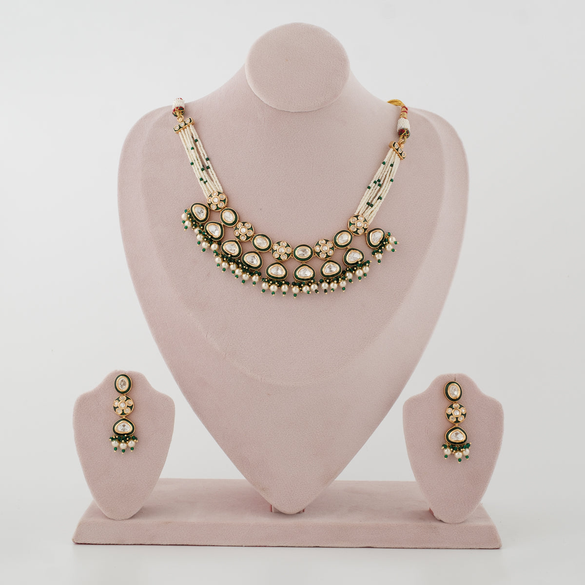 Haritprabha green meenakari Kundan moti necklace set with matching earrings