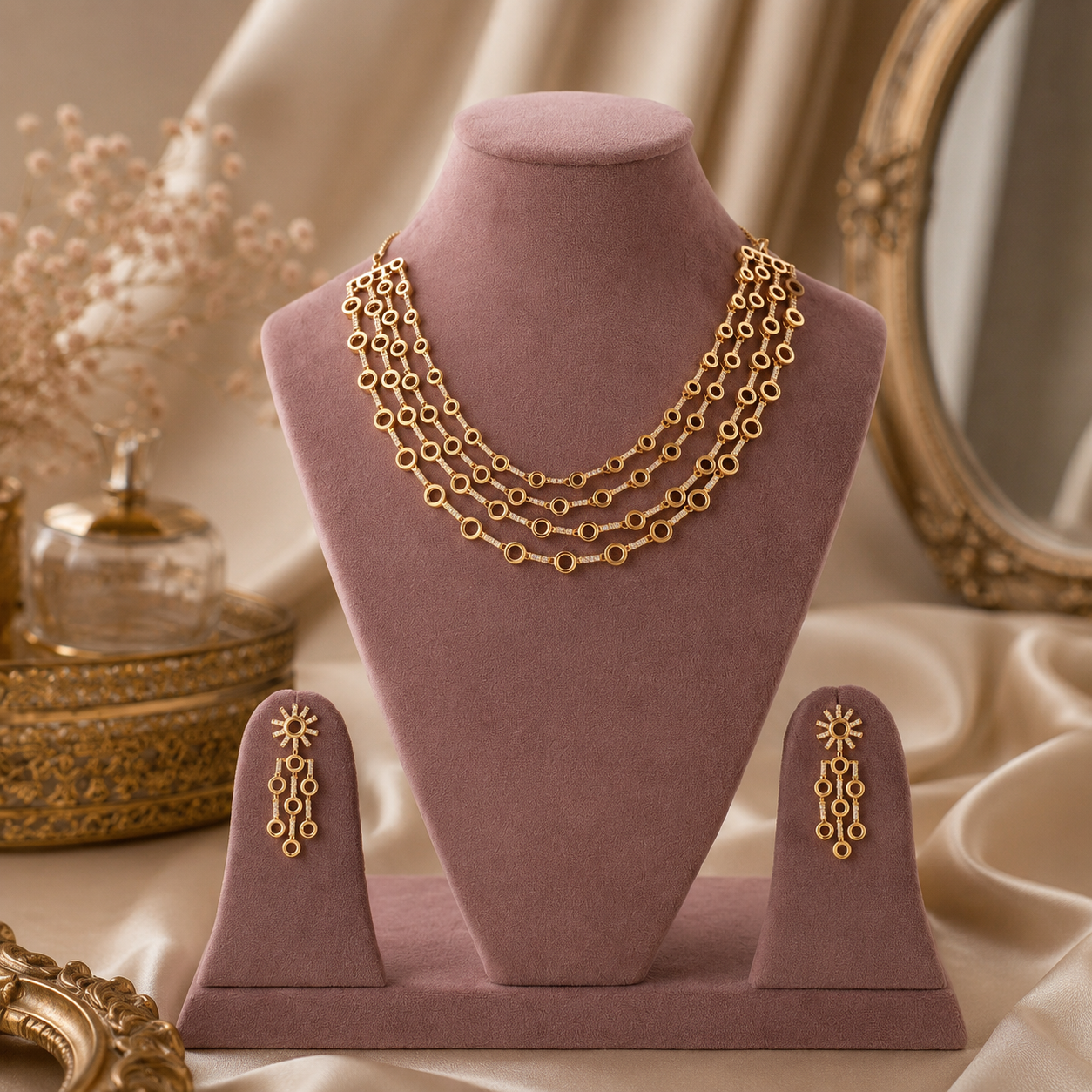 Kanika Gold Cascade Necklace Set by Zoi Craft