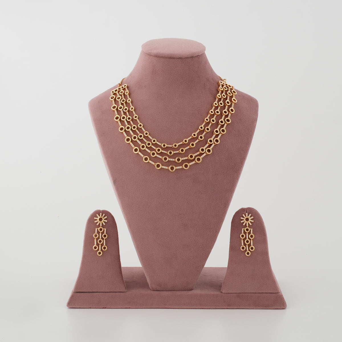 Kanika Gold Cascade Necklace Set front view
