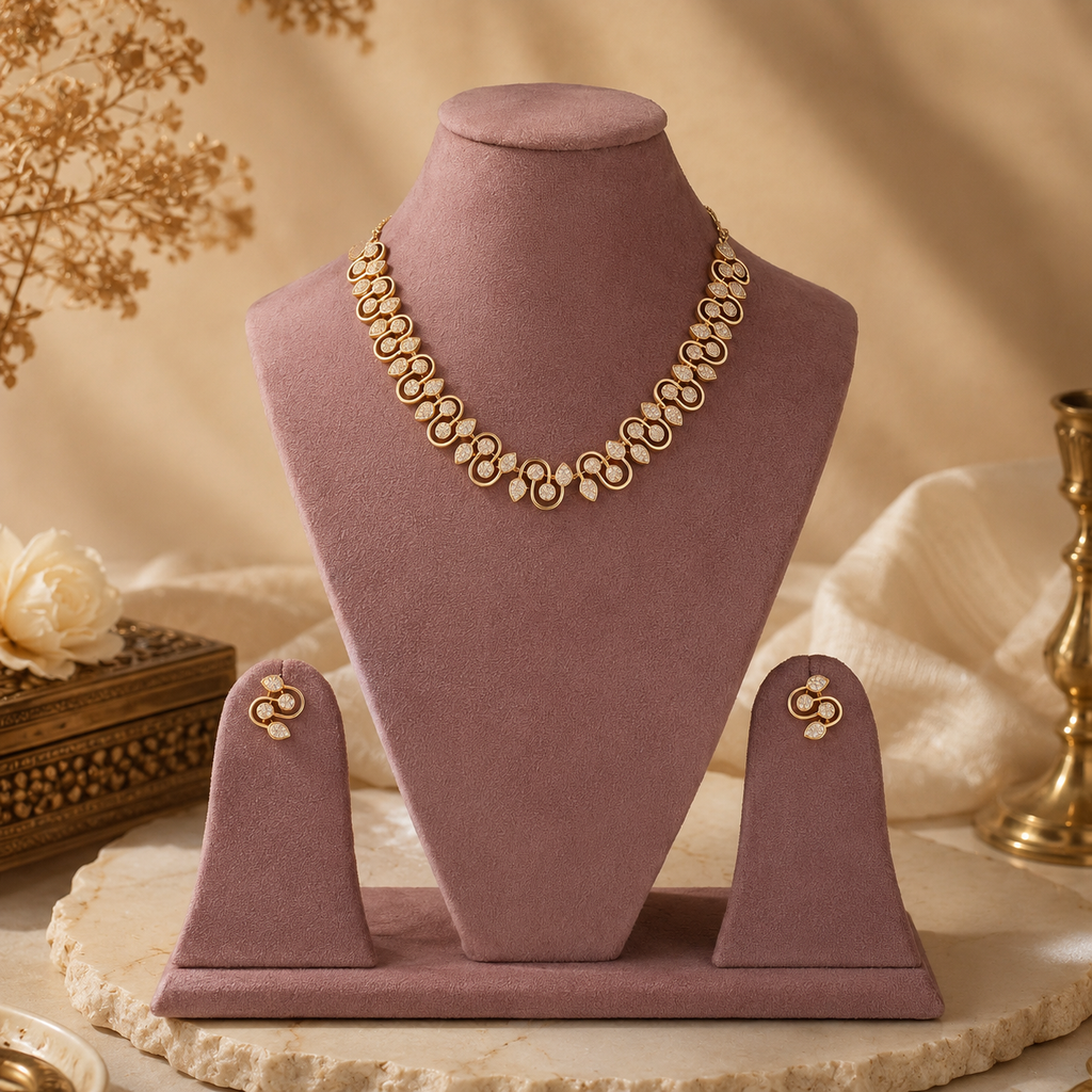 Kiara Gold Swirl Diamond Necklace Set by Zoi Craft