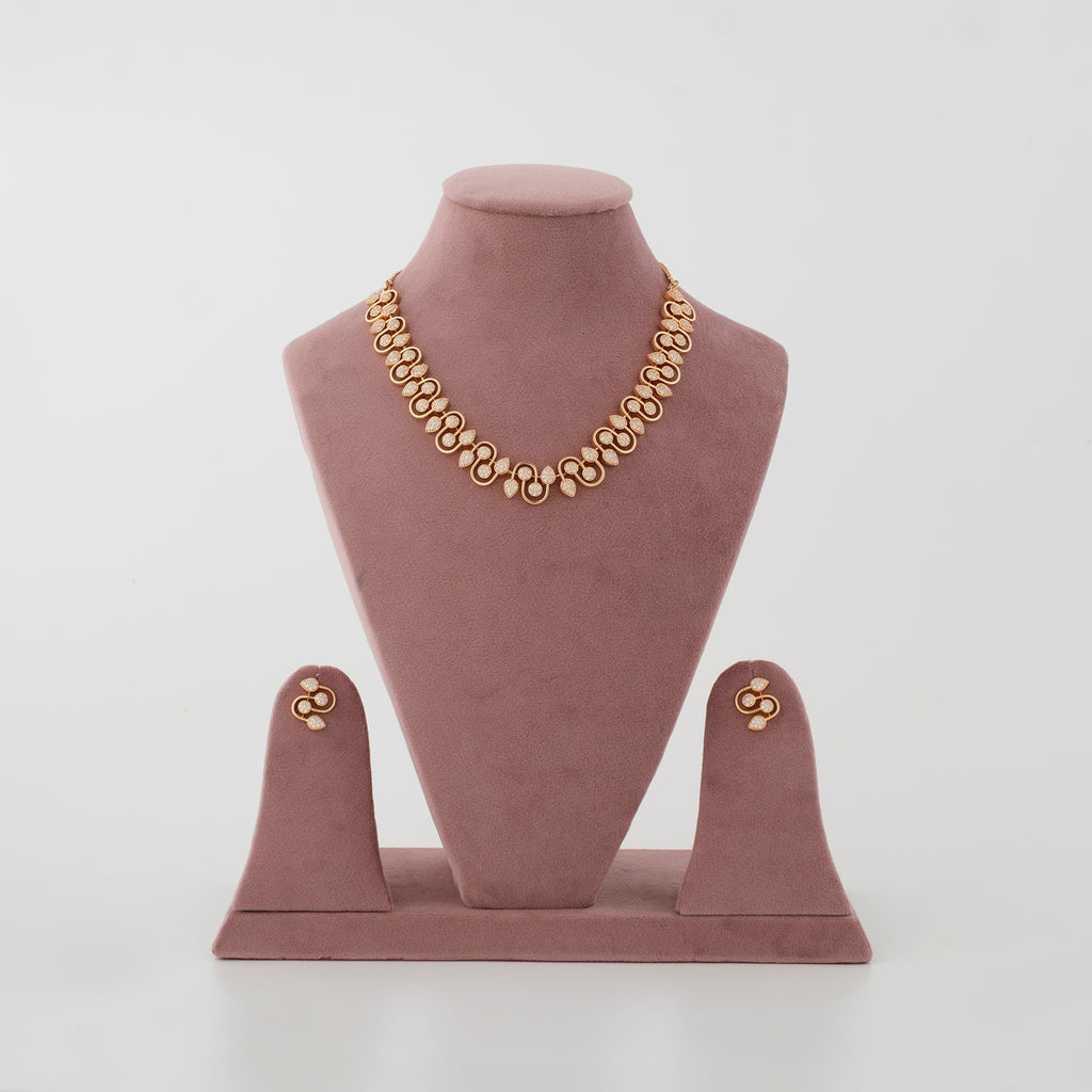 Kiara Gold Swirl Diamond Necklace Set front view