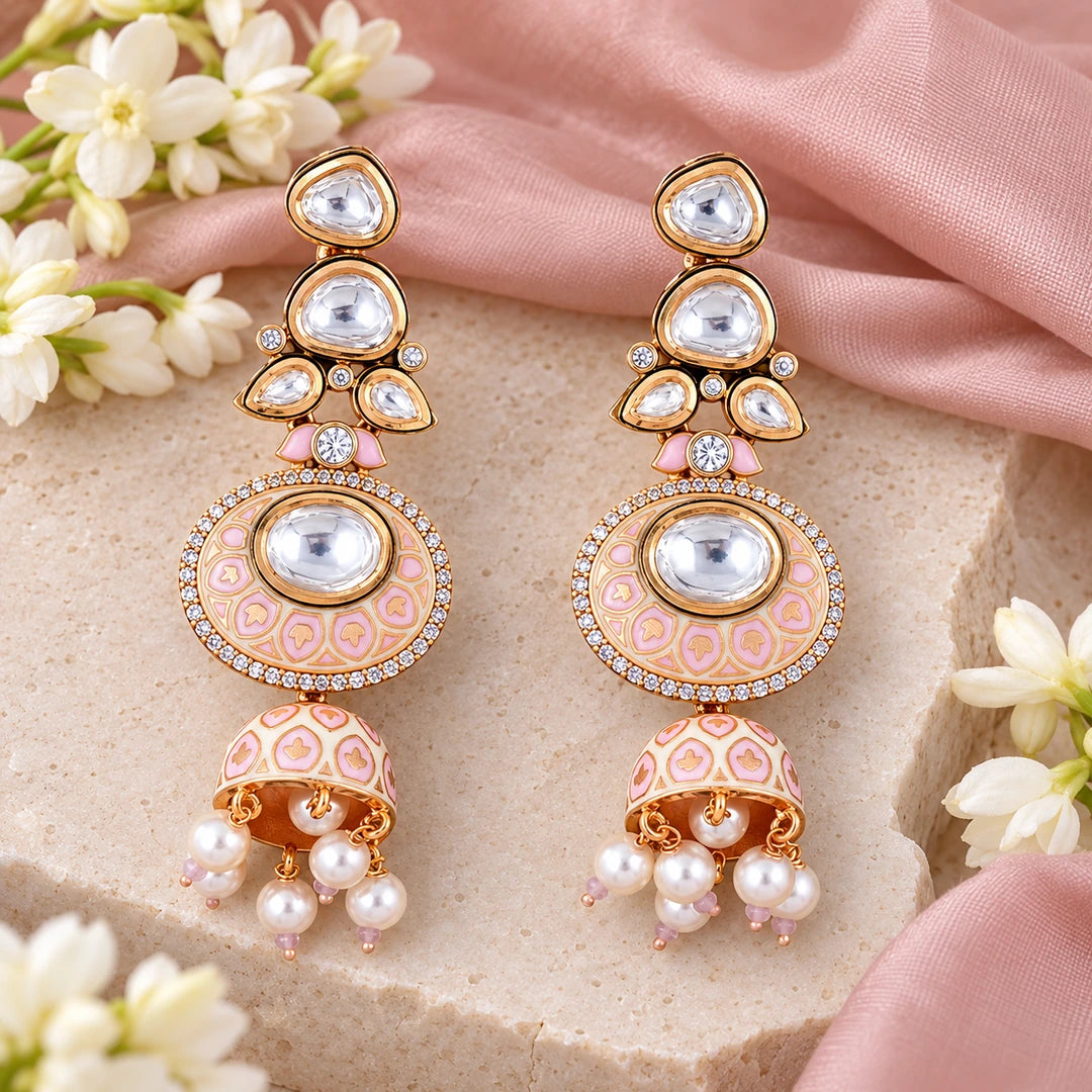 Kritara Ivory & Blush Jhumka Earrings