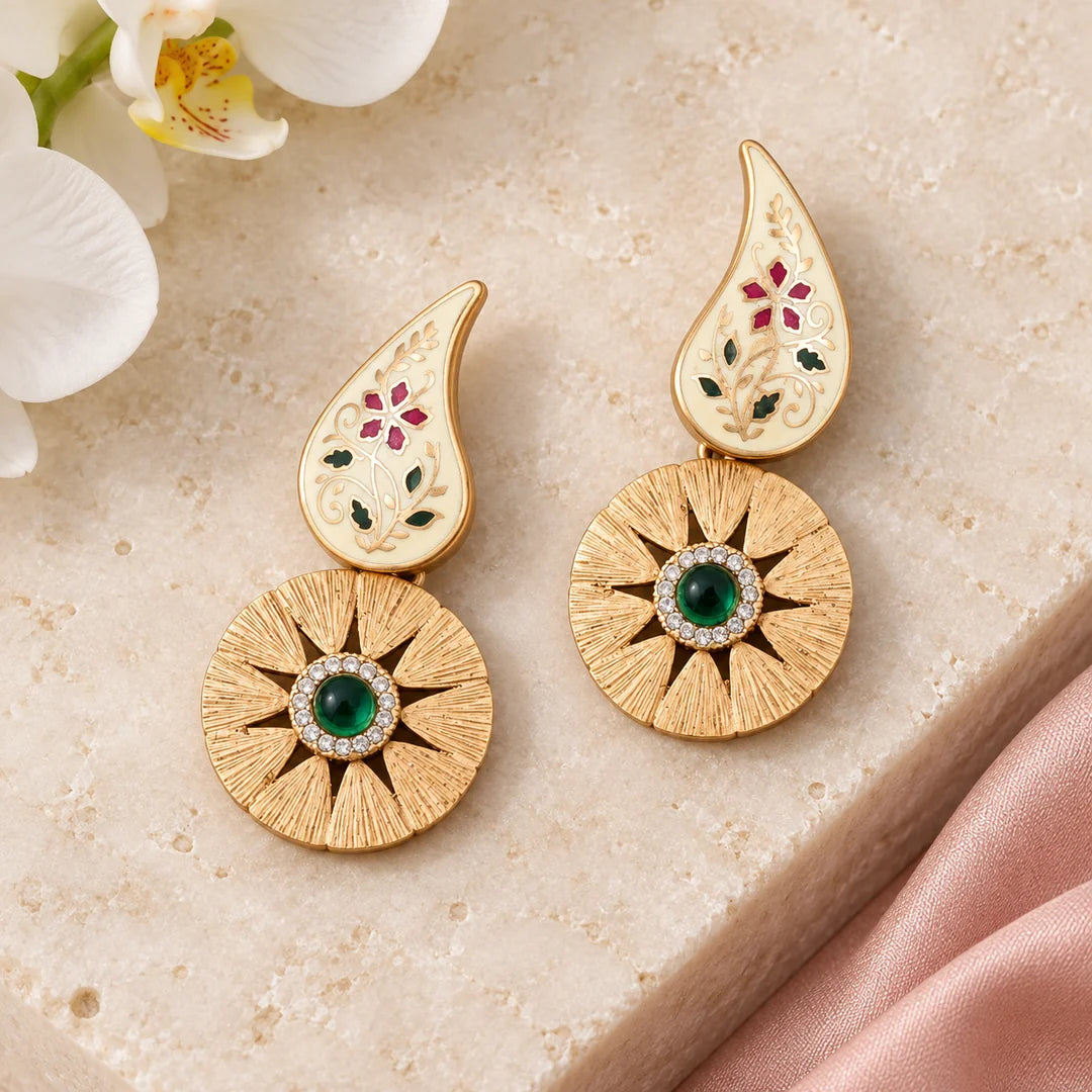 Kusum Ivory & Green Floral Drop Earrings
