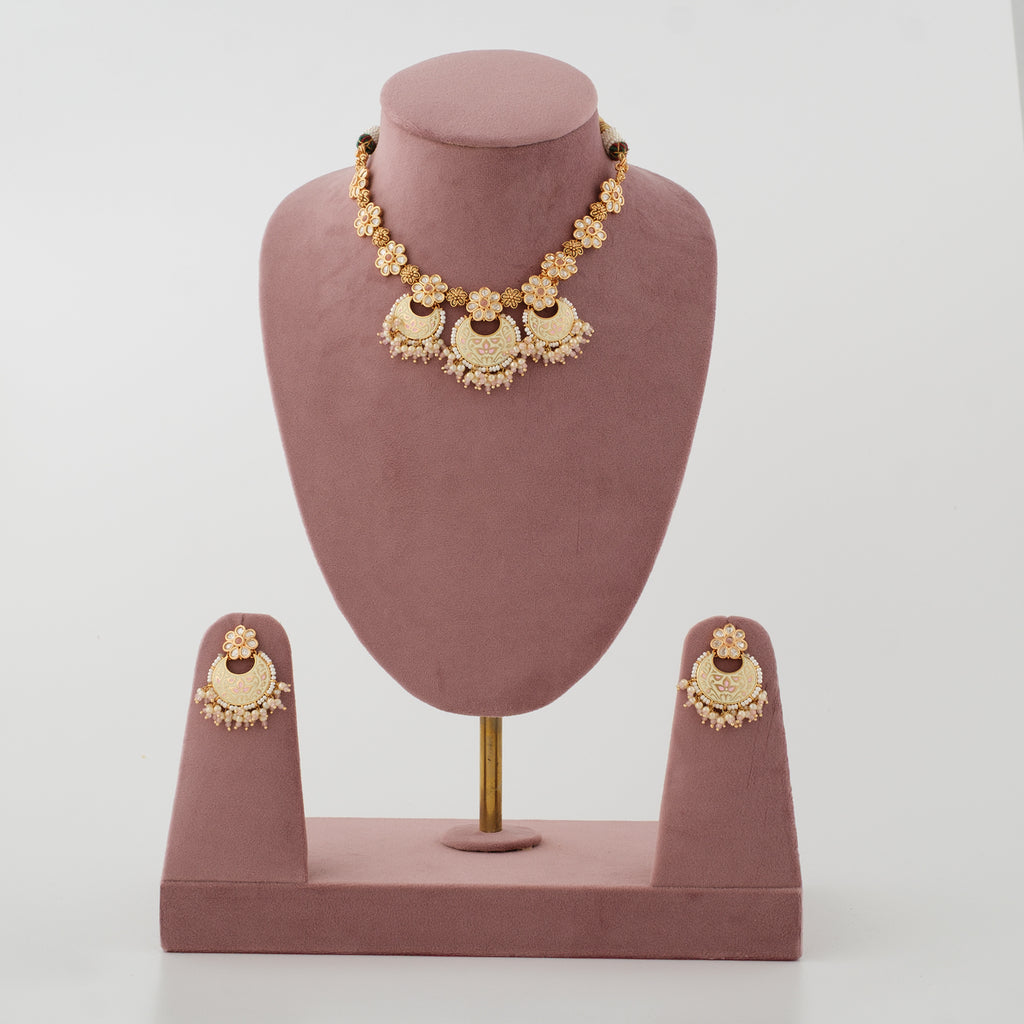 Kusuma Meenakari Pearl Necklace Set front view