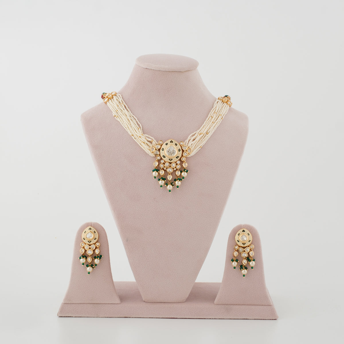 Madhavi Meenakari Pearl Necklace Set front view