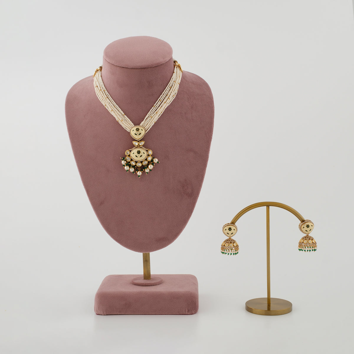 Mihika Pearl Meenakari Necklace Set with gold tone finish and pearl strands