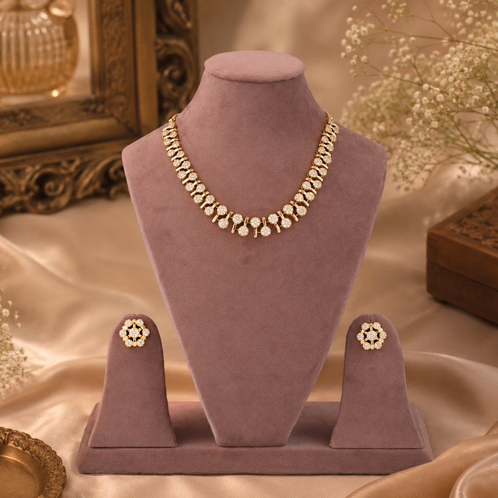 Miraaya Diamond Delicate Necklace Set with diamond-look stones by Zoi Craft