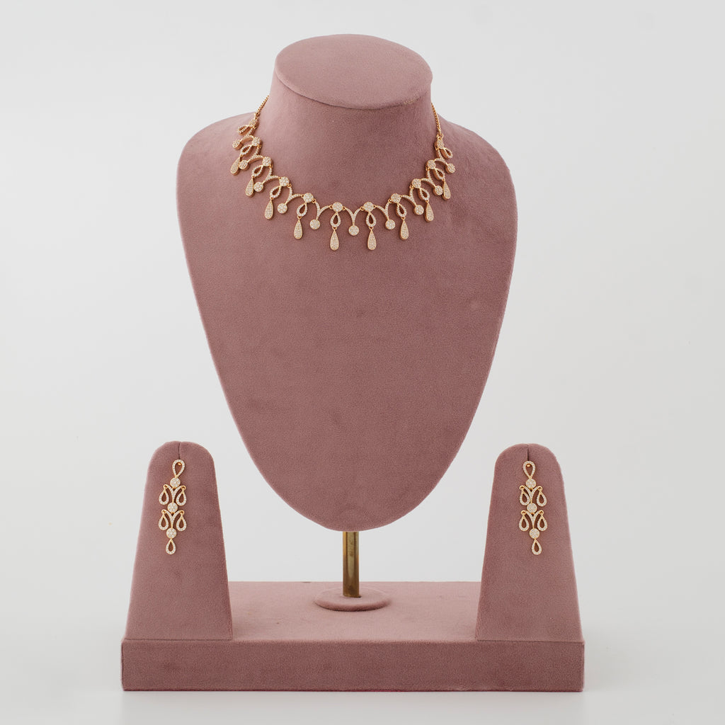 Noorika Diamond Droplet Necklace Set with gold tone finish