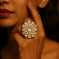 Oval Polki And Pearl Ring