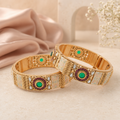 Padmika gold-finish Meenakari Kundan kada bangle set front view