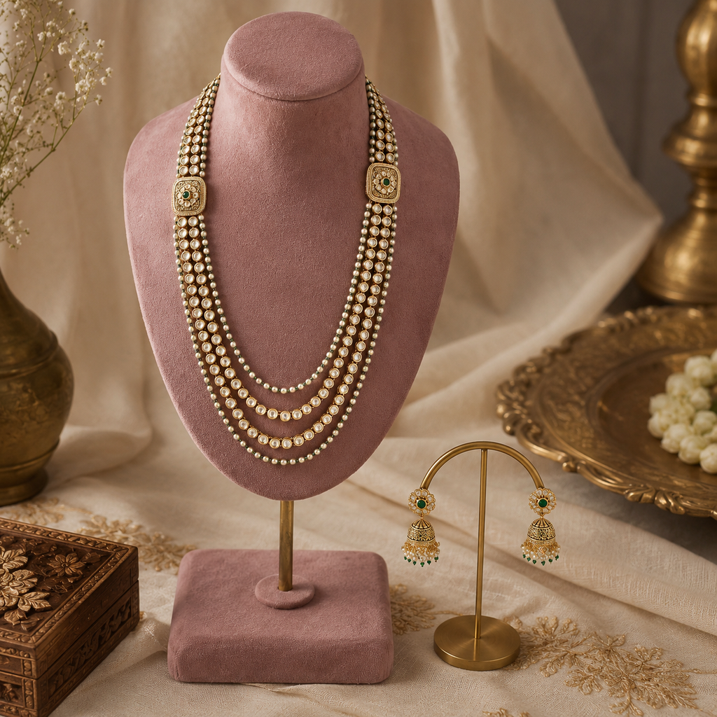 Rajvalli Diamond Multi Strand Long Necklace Set by Zoi Craf