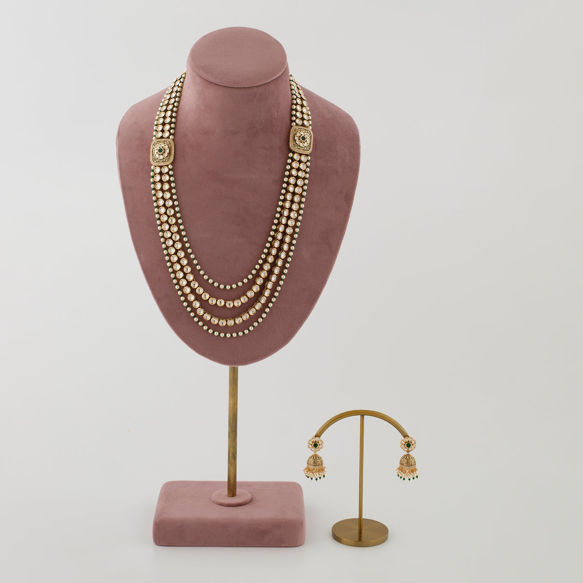Rajvalli Diamond Multi Strand Long Necklace Set front view