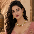 Svarnika Diamond Pearl Engraved Choker Set on model