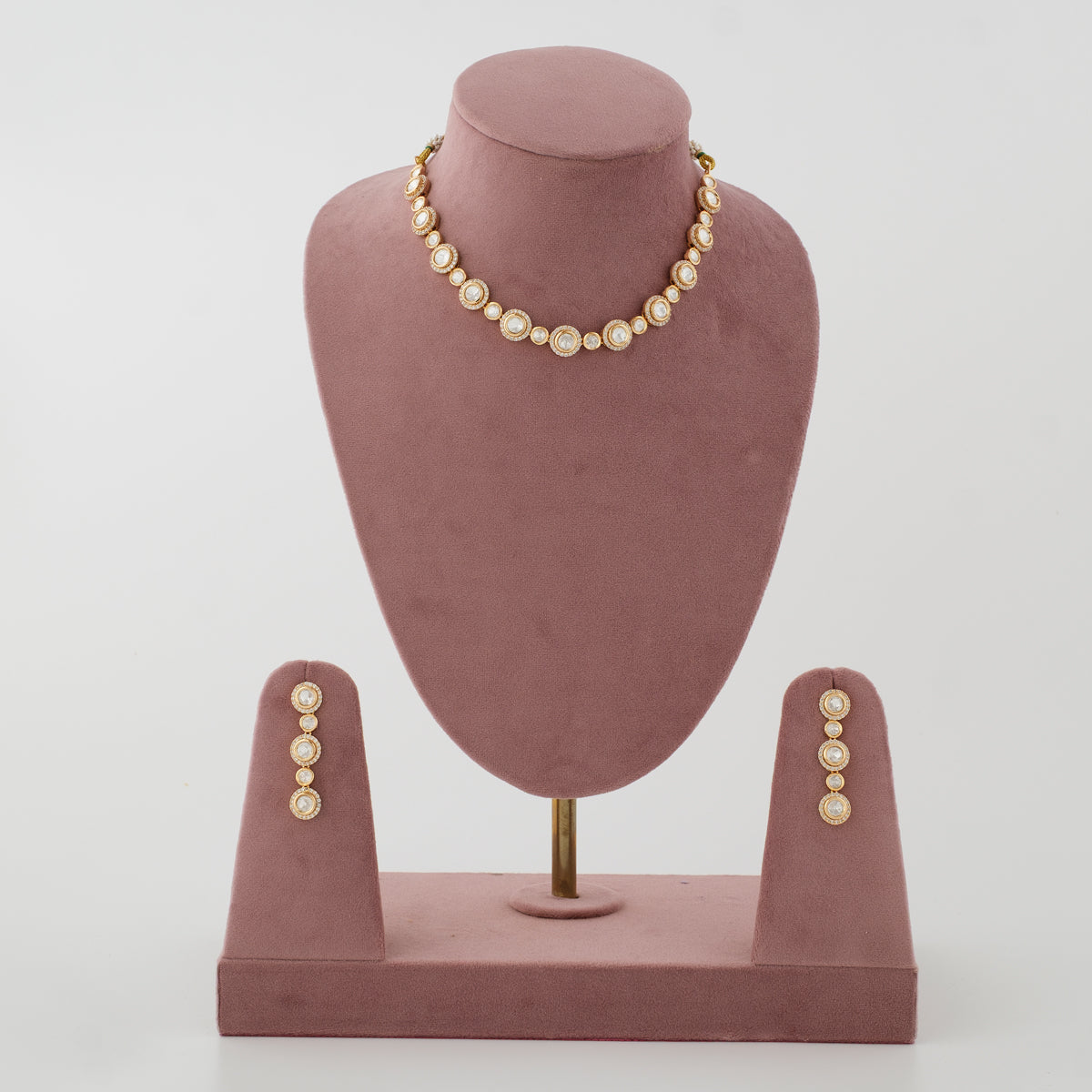 Tarini Gold Halo Diamond Necklace Set front view